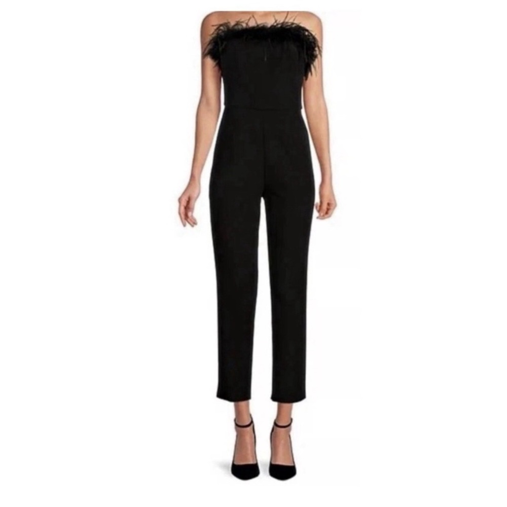 Gianni Bini Black Strapless Feather-Trim Jumpsuit